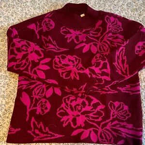 Cyrus Burgundy and Pink Floral Turtleneck Sweater